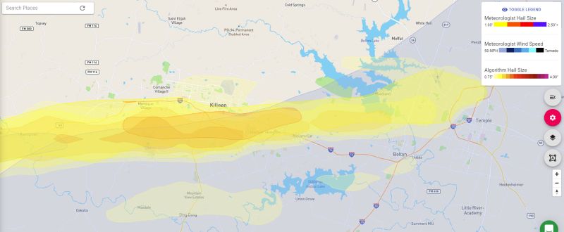 radar map of the hail storm that struck Killeen TX