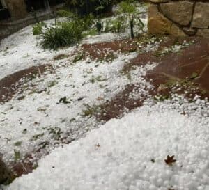 pile of hail from damaging storm in Temple TX